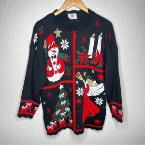 Vintage Festive Nutcracker‎ Black Christmas Sweater with Holiday Motifs Large L